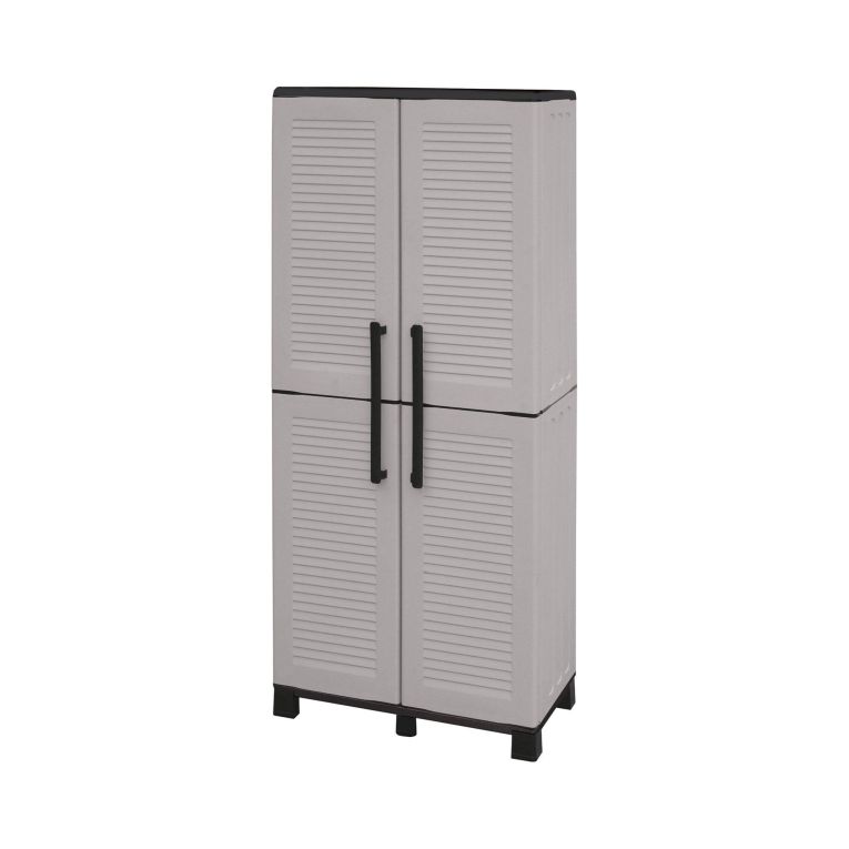 Armadio da Esterno Grigio Chiaro Nero 3 Ripiani 2 Ante 68x37x169h cm, 4 Vani - Ash