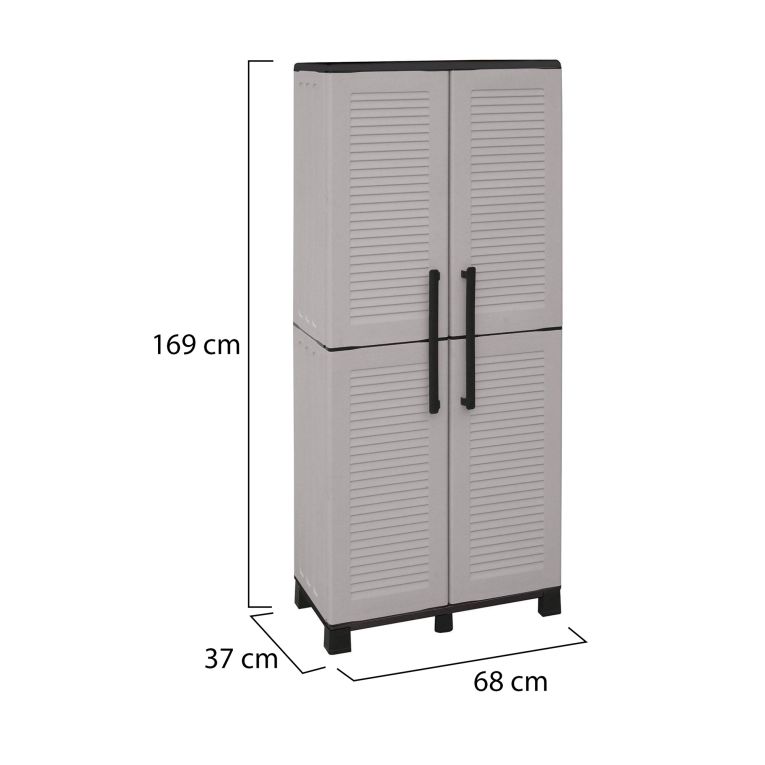 Armadio da Esterno Grigio Chiaro Nero 3 Ripiani 2 Ante 68x37x169h cm, 4 Vani - Ash
