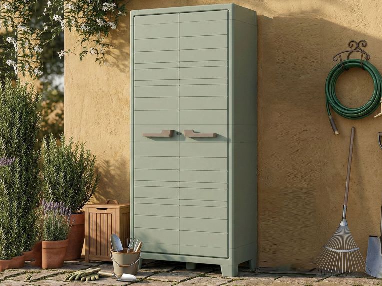 Armadio da Esterno Grigio Chiaro Verde 4 Ripiani Apertura Battente 80x44x182h cm, 2 Ante Made in Italy - Quesnel