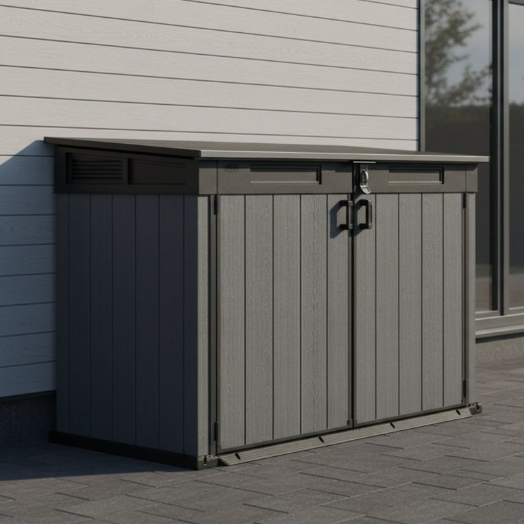 Armadio da Esterno Grigio Nero Cassetti 2 Ripiani 191x109x133h cm, Apertura Battente, a Ribalta - Litchfield