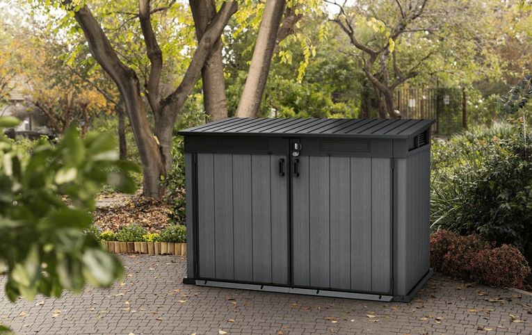 Armadio da Esterno Grigio Nero Cassetti 2 Ripiani 191x109x133h cm, Apertura Battente, a Ribalta - Litchfield