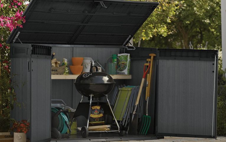 Armadio da Esterno Grigio Nero Cassetti 2 Ripiani 191x109x133h cm, Apertura Battente, a Ribalta - Litchfield