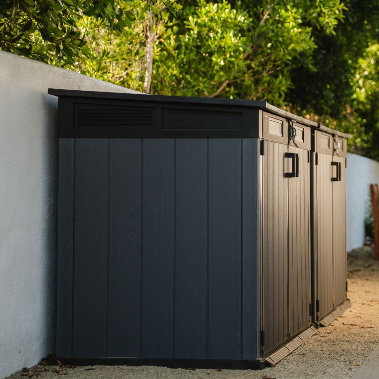 Armadio da Esterno Grigio Nero Cassetti 2 Ripiani 191x109x133h cm, Apertura Battente, a Ribalta - Litchfield