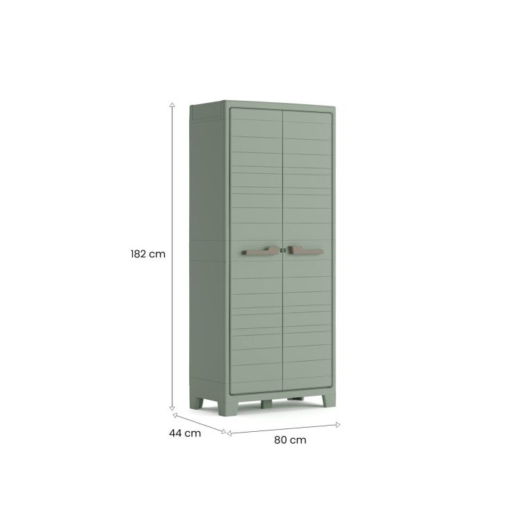 Armadio da Esterno Grigio Verde 8 Ripiani 2 Ante 80x44x182h cm, Resistente ai Raggi uv Impermeabile Made in Italy - Quesnel