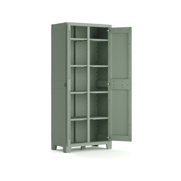 Armadio da Esterno Grigio Verde 8 Ripiani 2 Ante 80x44x182h cm, Resistente ai Raggi uv Impermeabile Made in Italy - Quesnel
