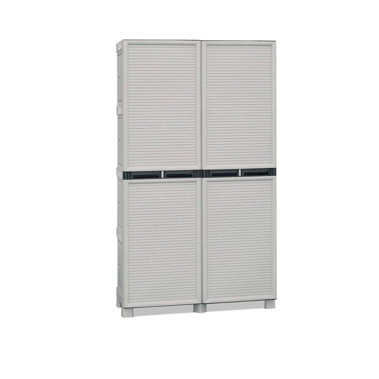 Armadio da esterno Liegi, Mobile outdoor, Armadio balcone multiuso, Armadietto da esterno, 100% Made in Italy, Grigio chiaro, 100x39h172 cm
