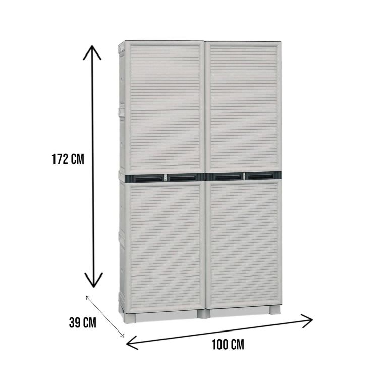 Armadio da esterno Liegi, Mobile outdoor, Armadio balcone multiuso, Armadietto da esterno, 100% Made in Italy, Grigio chiaro, 100x39h172 cm