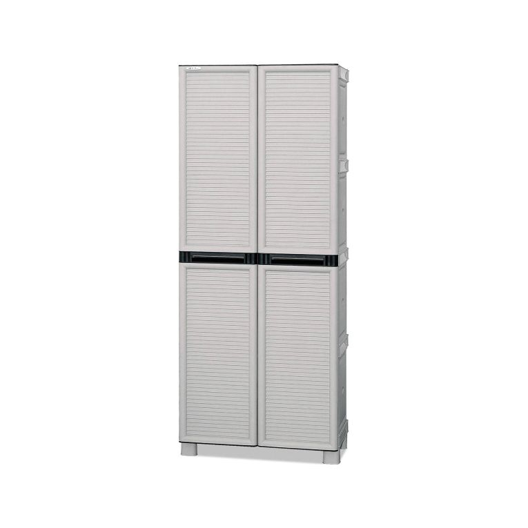 Armadio da esterno Liegi, Mobile outdoor, Armadio balcone multiuso, Armadietto da esterno, 100% Made in Italy, Grigio chiaro, 70x39h172 cm