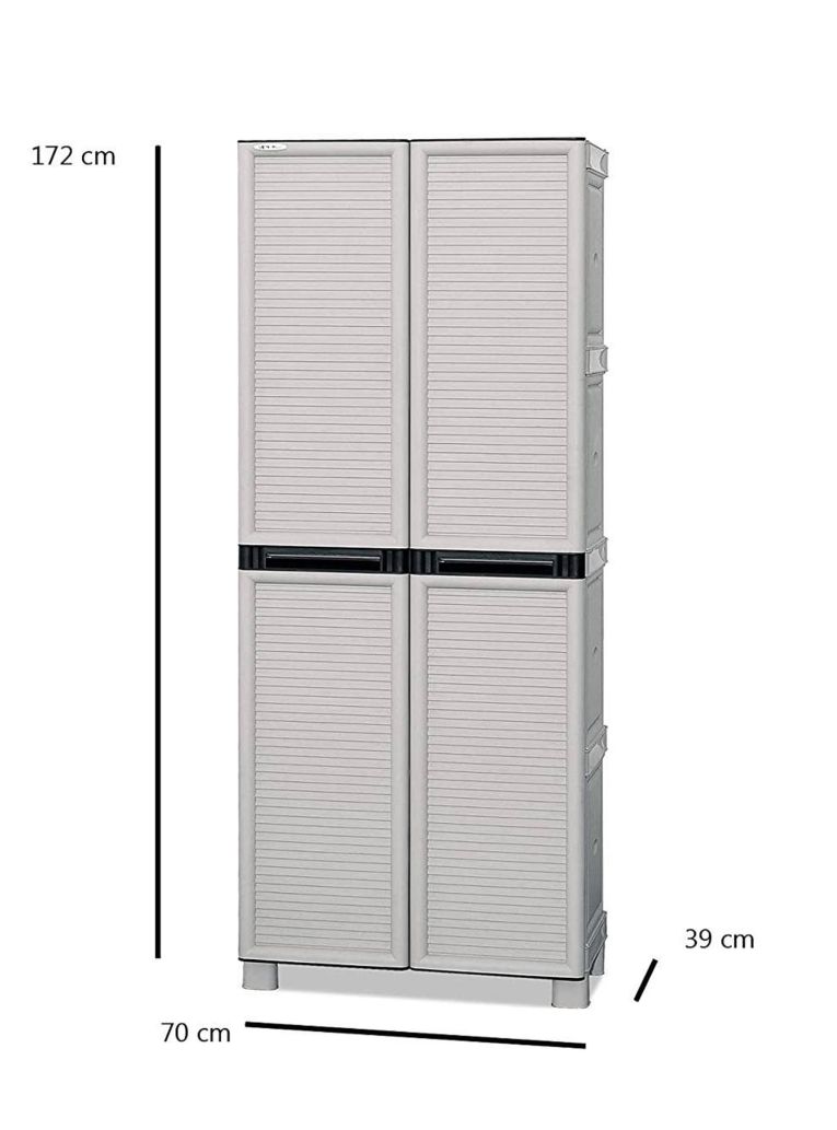 Armadio da esterno Liegi, Mobile outdoor, Armadio balcone multiuso, Armadietto da esterno, 100% Made in Italy, Grigio chiaro, 70x39h172 cm