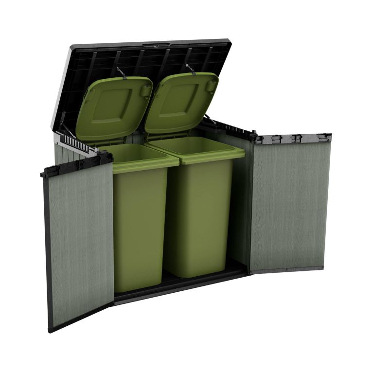 Armadio da esterno Lumarzo, Mobile outdoor, Mobiletto giardino multiuso, Contenitore per balcone o garage, 140x80 h120 cm, Verde