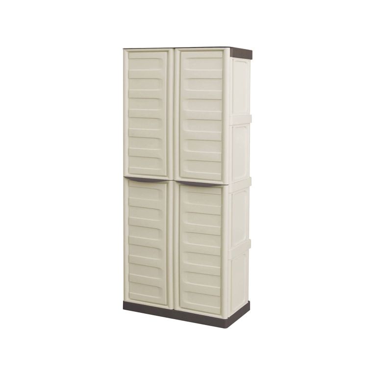 Armadio da esterno Marchin, Mobile balcone multiuso, Armadietto outdoor 2 ante, 100% Made in Italy, Beige e Marrone, 70x39h165 cm Finitura righe