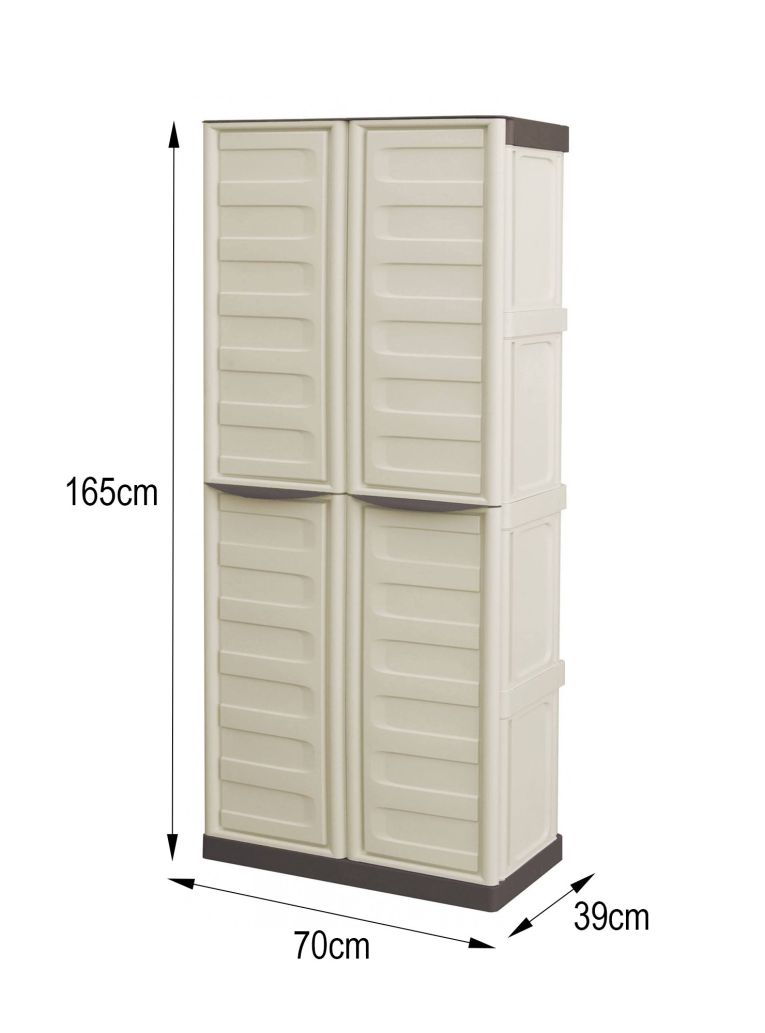 Armadio da esterno Marchin, Mobile balcone multiuso, Armadietto outdoor 2 ante, 100% Made in Italy, Beige e Marrone, 70x39h165 cm Finitura righe