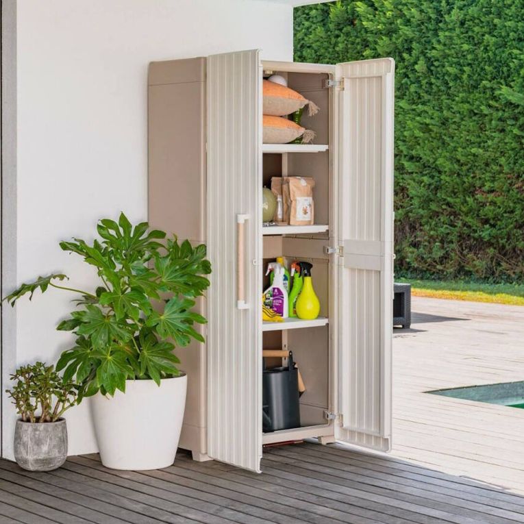 Armadio da Esterno Marrone Crema 3 Ripiani Apertura Battente 80x45x180h cm, 2 Ante Made in Italy - Melville