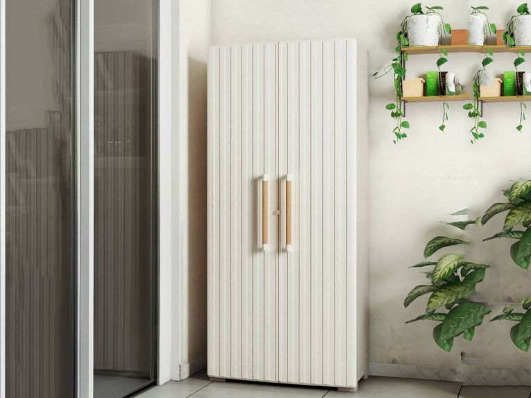 Armadio da Esterno Marrone Crema 3 Ripiani Apertura Battente 80x45x180h cm, 2 Ante Made in Italy - Melville
