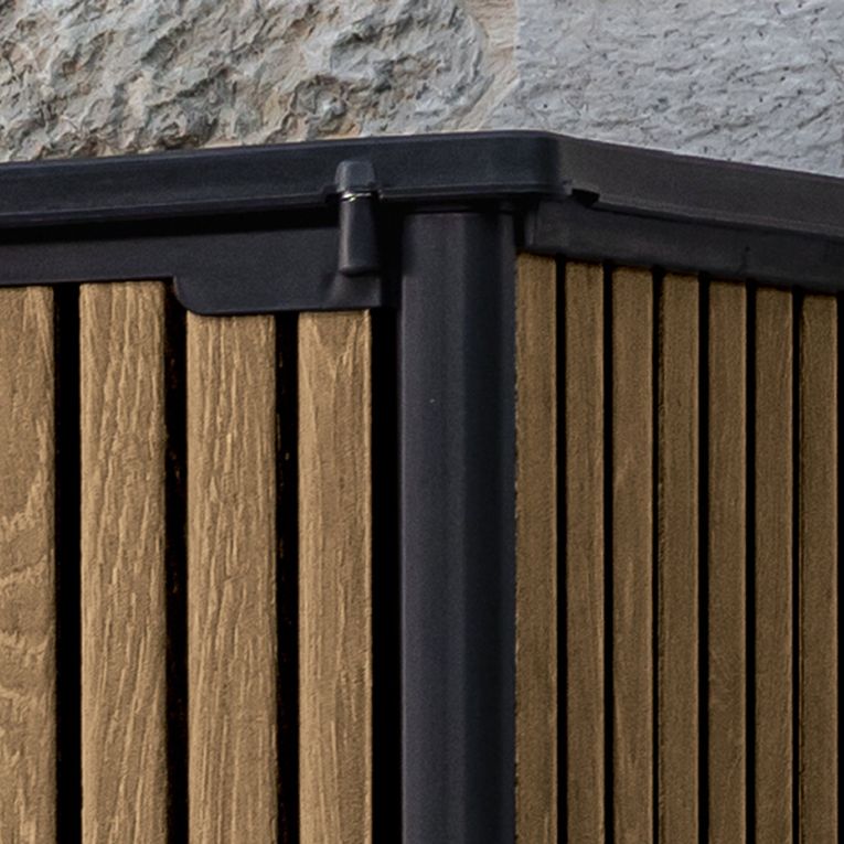 Armadio da Esterno Marrone Quercia Nero Cassetti 2 Ripiani 140x74x170h cm, Apertura Battente - Langdon