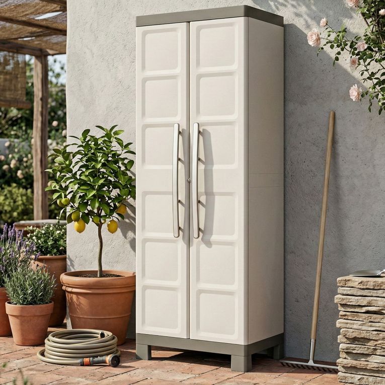 Armadio da Esterno Marrone Sabbia 4 Ripiani 2 Ante 65x45x182h cm, Impermeabile Made in Italy - Strathmore