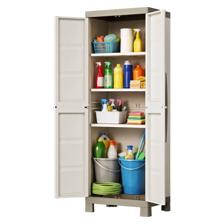Armadio da Esterno Marrone Sabbia 4 Ripiani 2 Ante 65x45x182h cm, Impermeabile Made in Italy - Strathmore