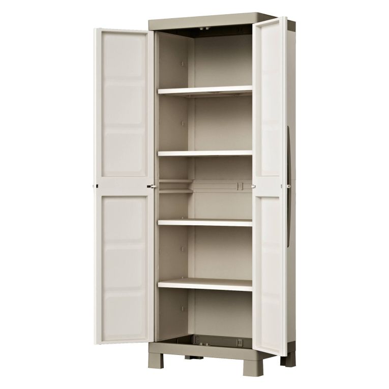 Armadio da Esterno Marrone Sabbia 4 Ripiani 2 Ante 65x45x182h cm, Impermeabile Made in Italy - Strathmore