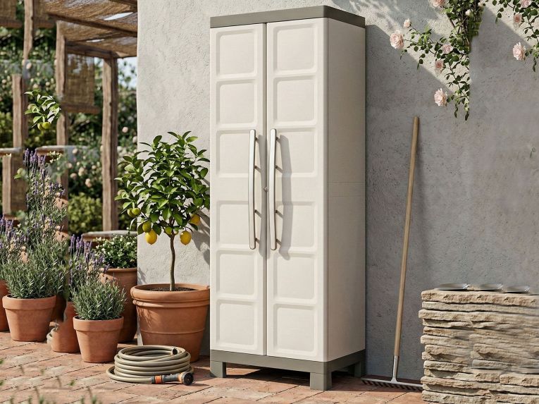Armadio da Esterno Marrone Sabbia 4 Ripiani 2 Ante 65x45x182h cm, Impermeabile Made in Italy - Strathmore