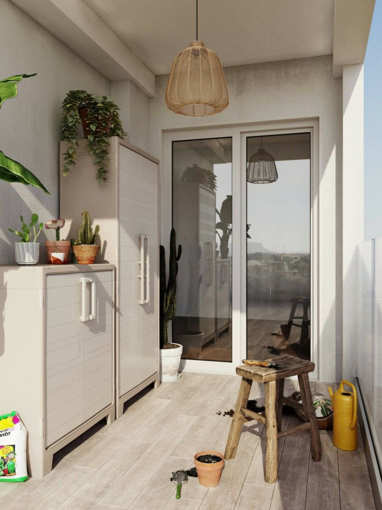 Armadio da esterno Maschito, Mobile outdoor, Mobiletto giardino multiuso, Contenitore per balcone o garage, Made in Italy, 80x44 h100 cm, Sabbia