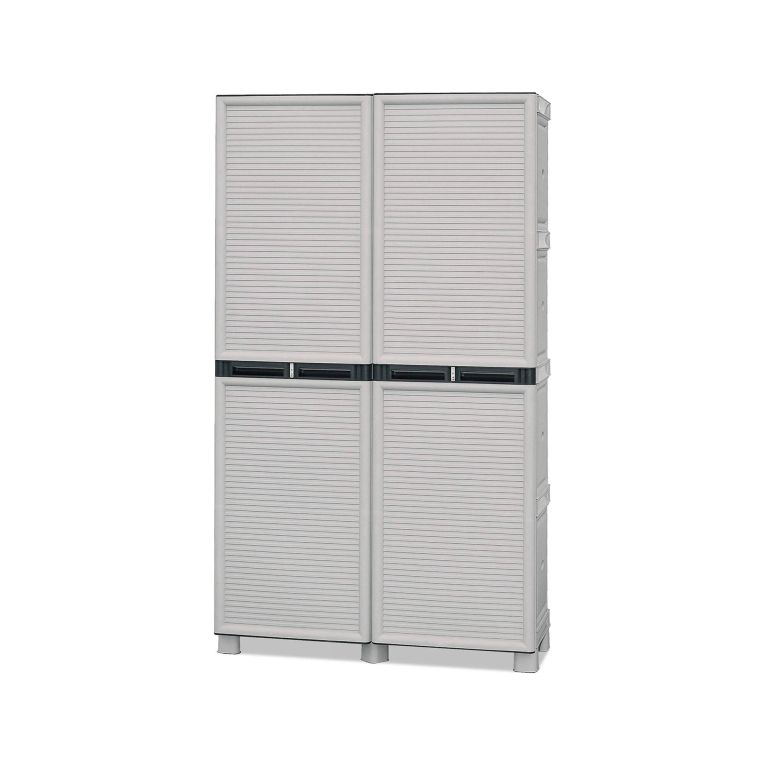 Armadio da esterno Namur, Mobile da esterno, Armadio balcone multiuso, Armadietto outdoor, 100% Made in Italy, Grigio chiaro, 100x39h172 cm