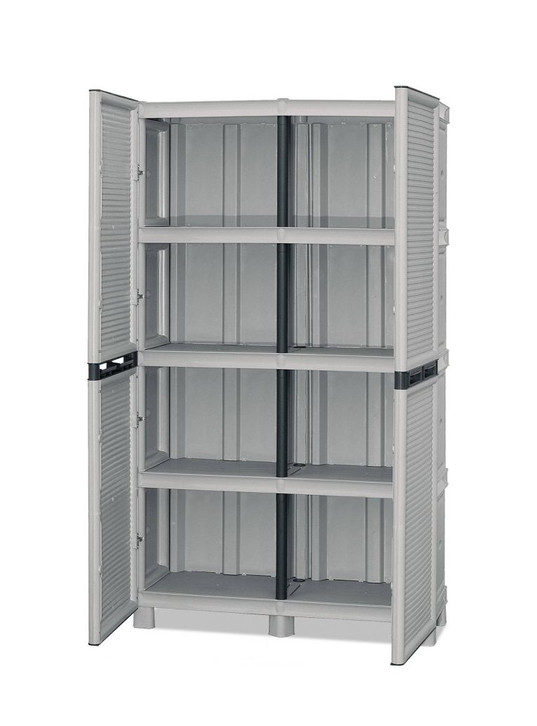 Armadio da esterno Namur, Mobile da esterno, Armadio balcone multiuso, Armadietto outdoor, 100% Made in Italy, Grigio chiaro, 100x39h172 cm