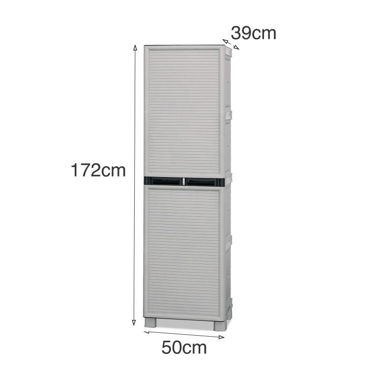 Armadio da esterno Namur, Mobile da esterno, Armadio balcone multiuso, Armadietto outdoor, 100% Made in Italy, Grigio chiaro, 50x39h172 cm