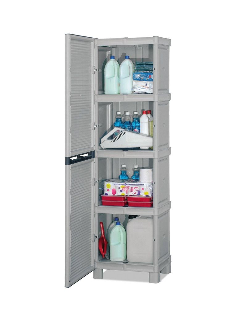 Armadio da esterno Namur, Mobile da esterno, Armadio balcone multiuso, Armadietto outdoor, 100% Made in Italy, Grigio chiaro, 50x39h172 cm