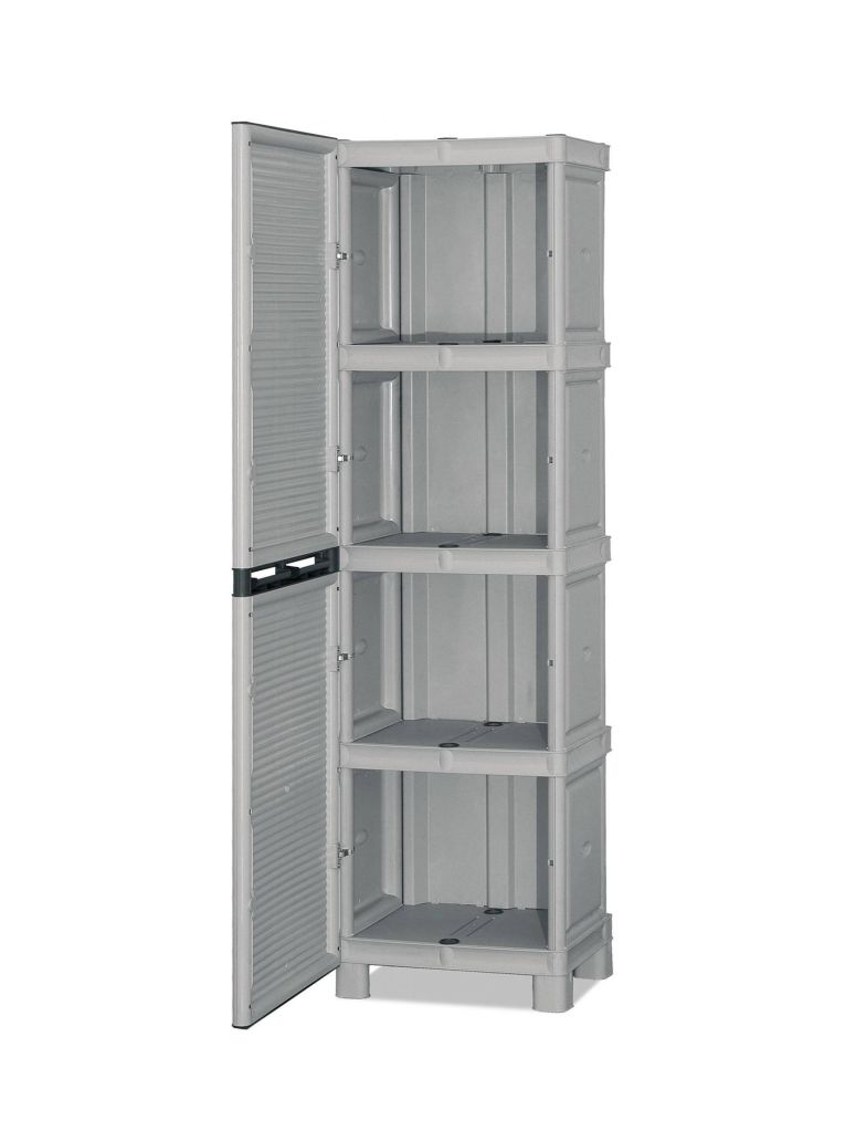 Armadio da esterno Namur, Mobile da esterno, Armadio balcone multiuso, Armadietto outdoor, 100% Made in Italy, Grigio chiaro, 50x39h172 cm