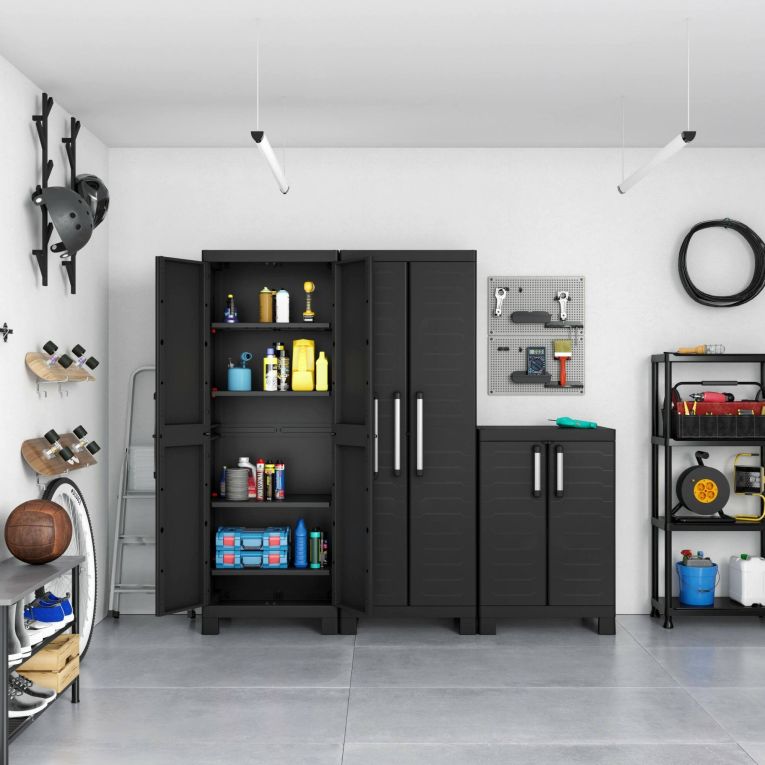 Armadio da Esterno Nero 4 Ripiani Un'anta 65x45x182h cm, Impermeabile Made in Italy - Terrebonne