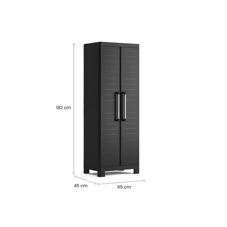 Armadio da Esterno Nero 4 Ripiani Un'anta 65x45x182h cm, Impermeabile Made in Italy - Terrebonne