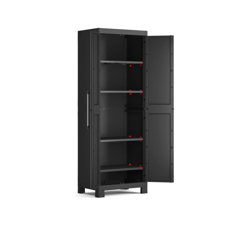 Armadio da Esterno Nero 4 Ripiani Un'anta 65x45x182h cm, Impermeabile Made in Italy - Terrebonne