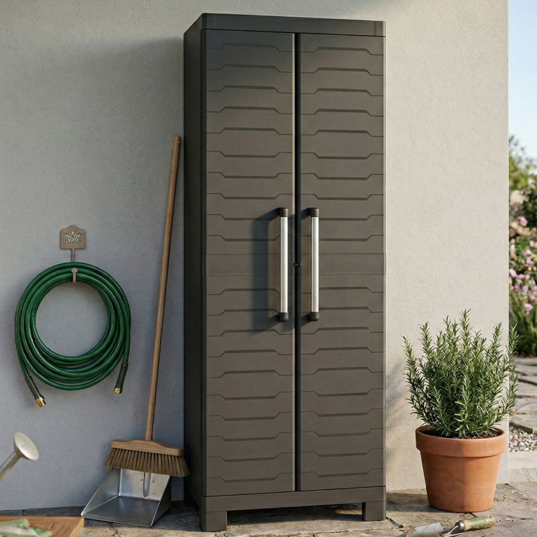 Armadio da Esterno Nero Antracite 4 Ripiani 2 Ante 65x45x182h cm, Impermeabile Made in Italy - Terrebonne