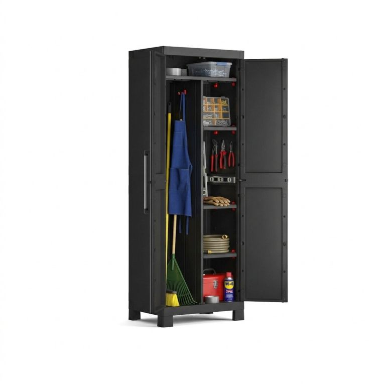 Armadio da Esterno Nero Antracite 4 Ripiani 2 Ante 65x45x182h cm, Impermeabile Made in Italy - Terrebonne