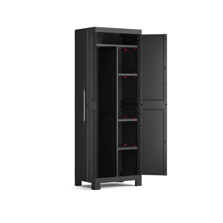 Armadio da Esterno Nero Antracite 4 Ripiani 2 Ante 65x45x182h cm, Impermeabile Made in Italy - Terrebonne