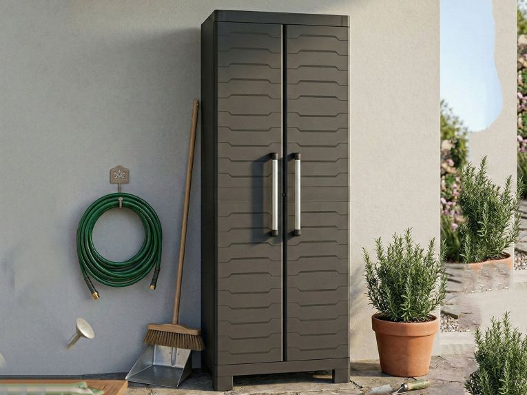 Armadio da Esterno Nero Antracite 4 Ripiani 2 Ante 65x45x182h cm, Impermeabile Made in Italy - Terrebonne