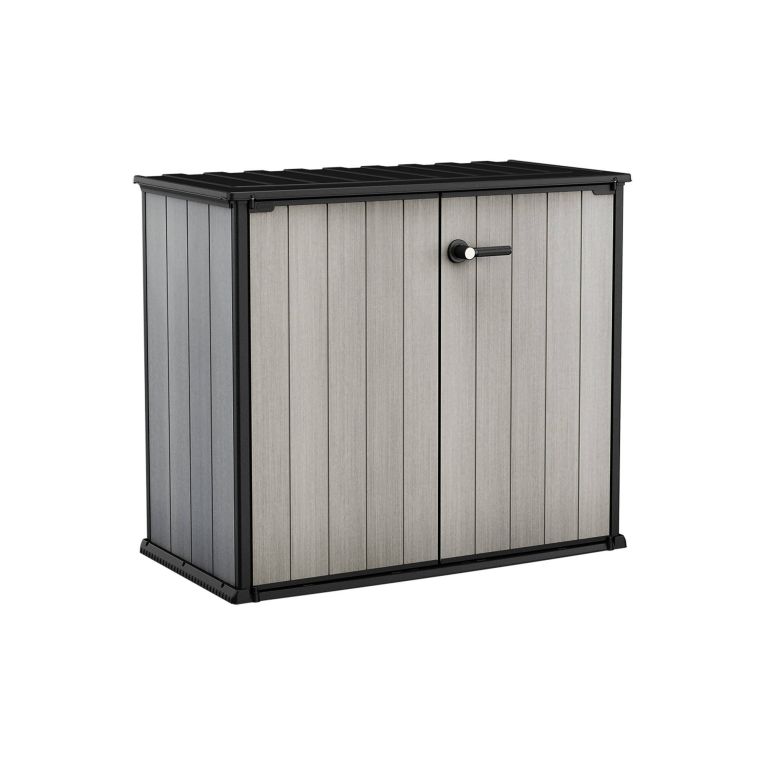 Armadio da esterno Onore, Mobile outdoor, Mobiletto giardino multiuso, Contenitore per balcone o garage, 140x77 h120 cm, Grigio