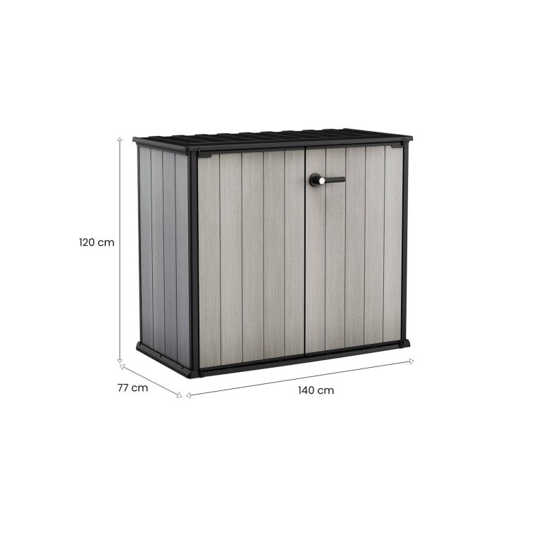 Armadio da esterno Onore, Mobile outdoor, Mobiletto giardino multiuso, Contenitore per balcone o garage, 140x77 h120 cm, Grigio