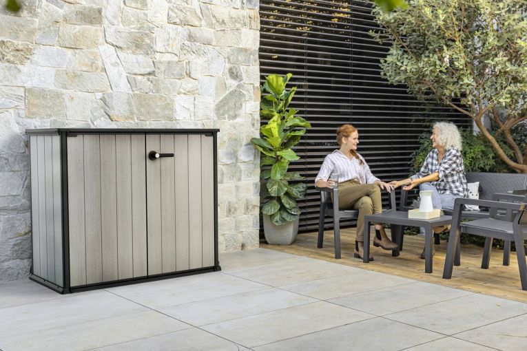 Armadio da esterno Onore, Mobile outdoor, Mobiletto giardino multiuso, Contenitore per balcone o garage, 140x77 h120 cm, Grigio