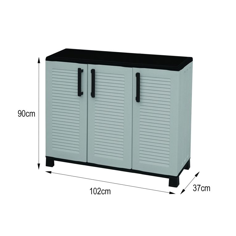 Armadio da esterno Pelt, Armadio balcone multiuso, Mobile outdoor 3 ante, 100% Made in Italy, 102x37h90 cm, Grigio chiaro e Nero, Finitura righe