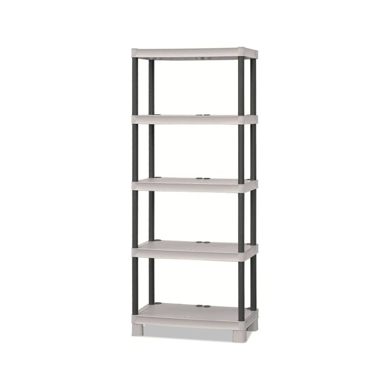 Armadio da esterno Perwez, Scaffale outdoor, Armadio balcone multiuso a 3 ripiani, 100% Made in Italy, 70x35h172 cm, Grigio chiaro e Nero