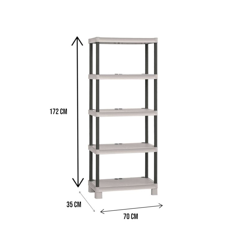 Armadio da esterno Perwez, Scaffale outdoor, Armadio balcone multiuso a 3 ripiani, 100% Made in Italy, 70x35h172 cm, Grigio chiaro e Nero