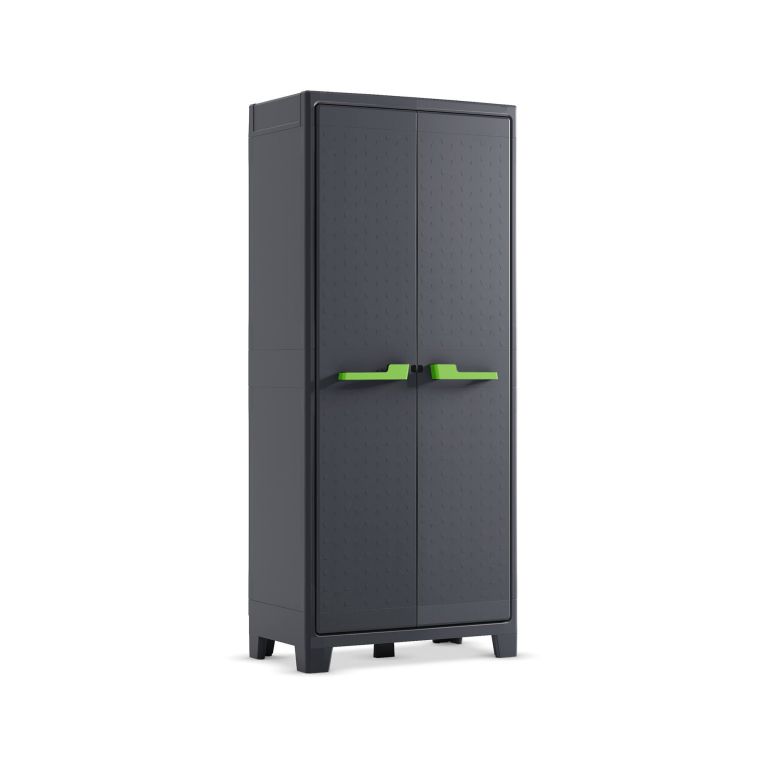 Armadio da esterno Pesa, Mobile outdoor, Mobiletto giardino multiuso, Contenitore per balcone o garage, Made in Italy, 80x44 h182 cm, Grigio