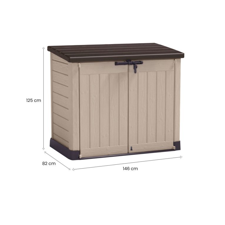 Armadio da esterno Polinago, Mobile outdoor, Mobiletto giardino multiuso, Contenitore per balcone o garage, 146x82 h125 cm, Beige