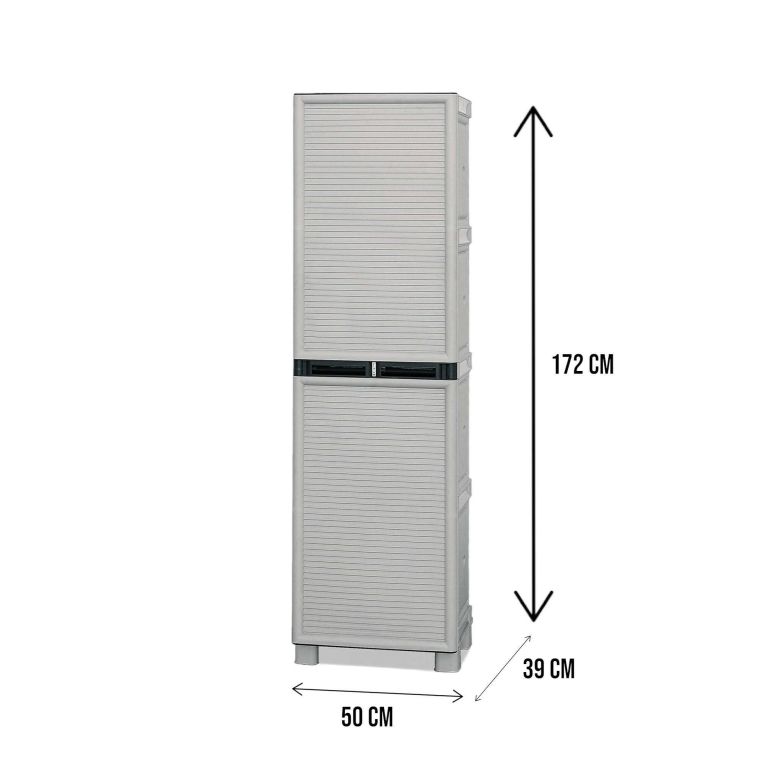 Armadio da Esterno Portascope Impermeabile 50x39x172h cm Grigio Chiaro in Resina Antiurto con 3 Ripiani Made in Italy – Achae