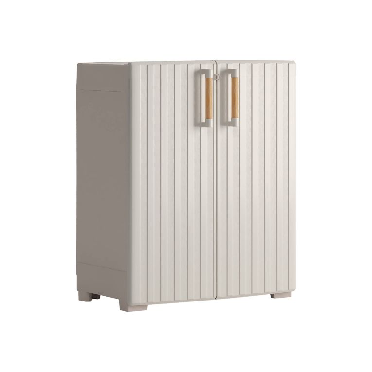 Armadio da esterno Ronago, Mobile outdoor, Mobiletto giardino multiuso, Contenitore per balcone o garage, Made in Italy, 80x45 h98 cm, Sabbia