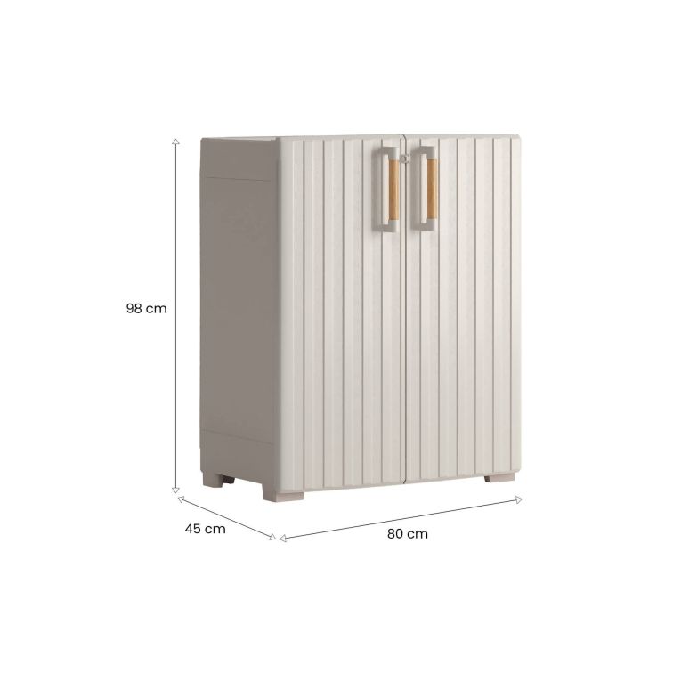 Armadio da esterno Ronago, Mobile outdoor, Mobiletto giardino multiuso, Contenitore per balcone o garage, Made in Italy, 80x45 h98 cm, Sabbia