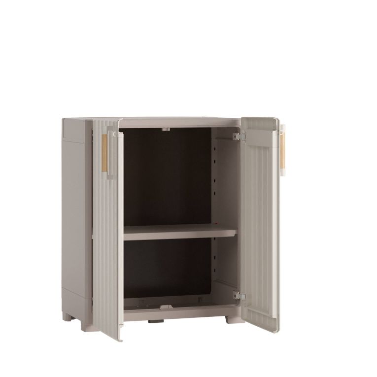 Armadio da esterno Ronago, Mobile outdoor, Mobiletto giardino multiuso, Contenitore per balcone o garage, Made in Italy, 80x45 h98 cm, Sabbia