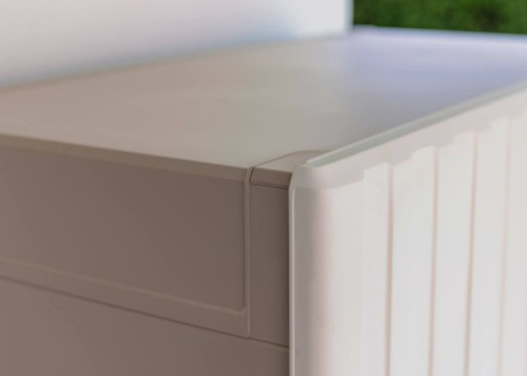 Armadio da esterno Ronago, Mobile outdoor, Mobiletto giardino multiuso, Contenitore per balcone o garage, Made in Italy, 80x45 h98 cm, Sabbia