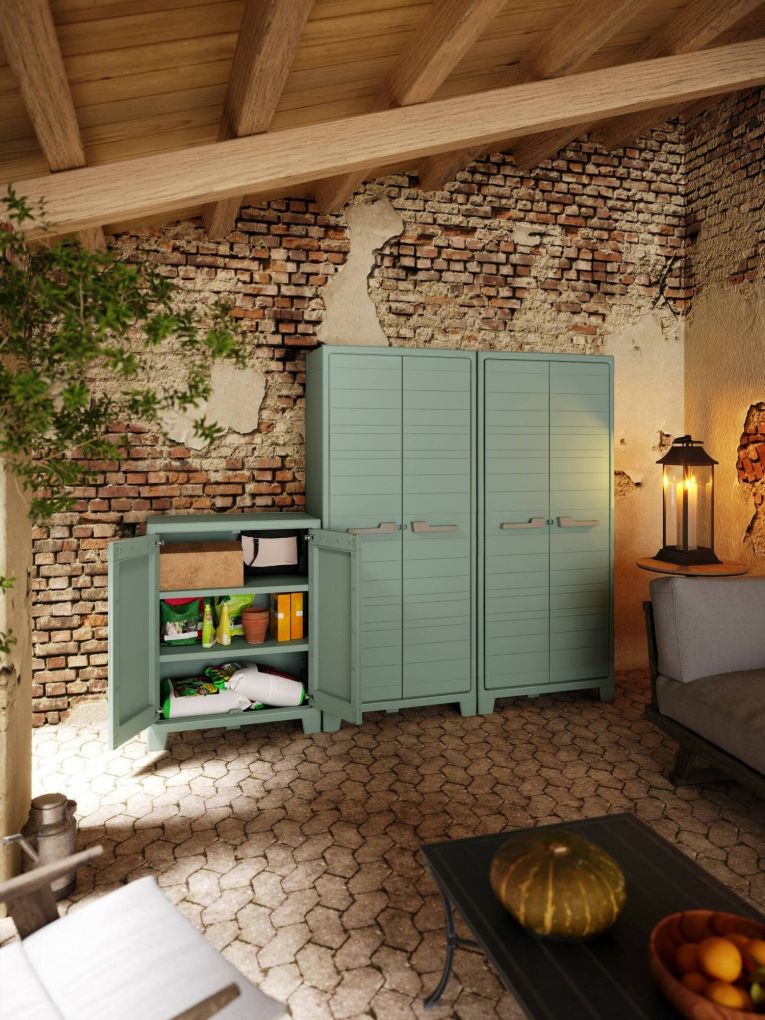 Armadio da esterno Sarezzo, Mobile outdoor, Mobiletto giardino multiuso, Made in Italy, 80x44 h100 cm, Grigio e Verde